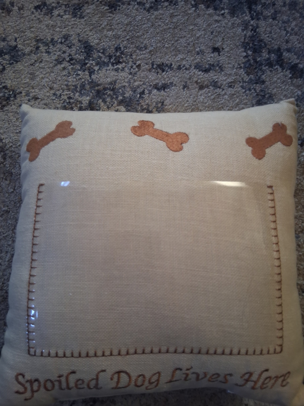 Cream Dog Pillow with Brown Bone Accent - Pet Bedding Cushion - Picture 3 of 5